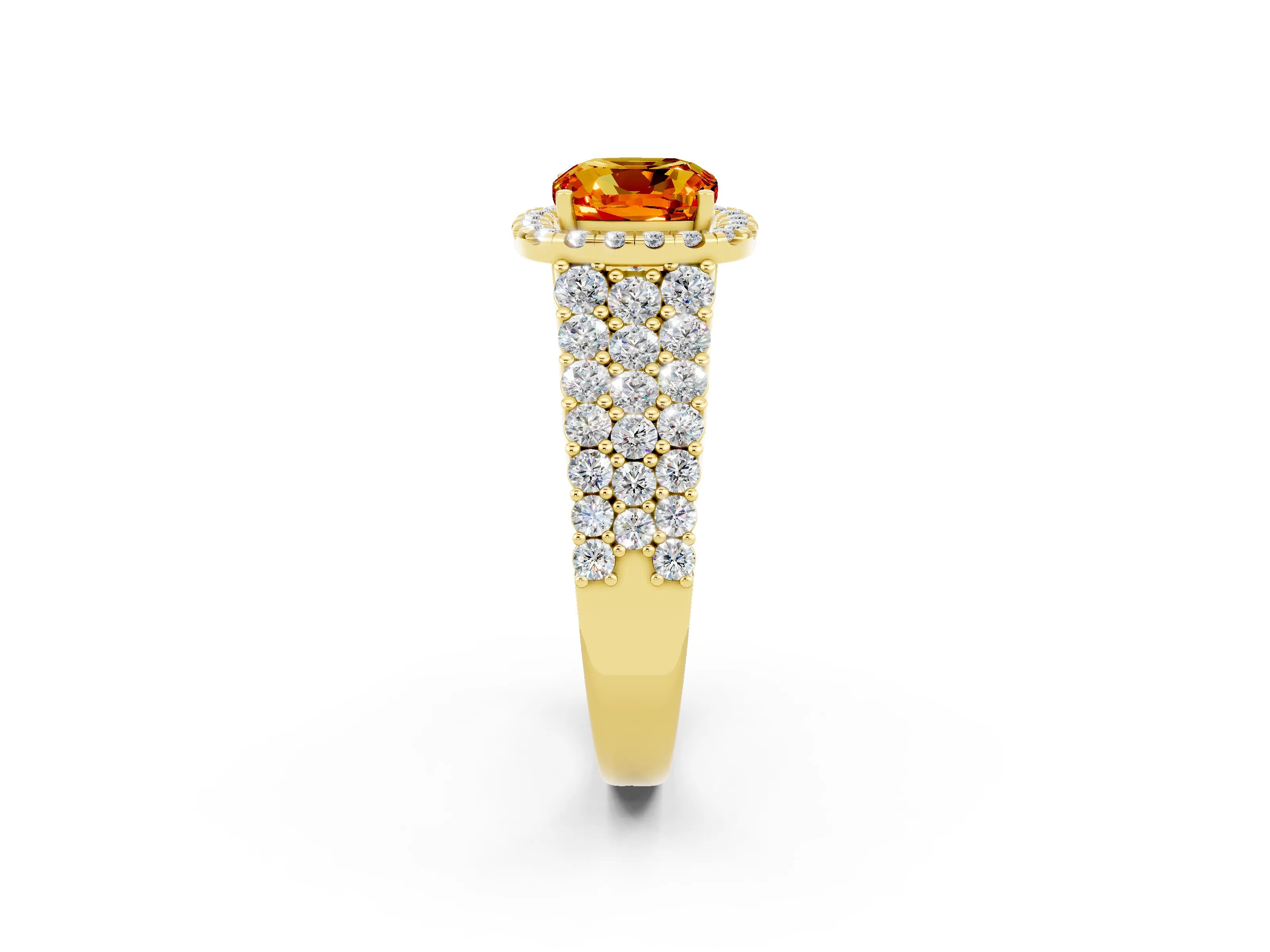 Yellow gold Cushion Cut Halo Pavé Diamond Engagement Ring with Split Shank and Four-Prong Setting_2