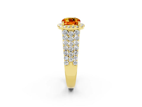 Yellow gold Cushion Cut Halo Pavé Diamond Engagement Ring with Split Shank and Four-Prong Setting_2