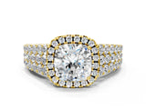 Yellow gold Cushion Cut Halo Pavé Diamond Engagement Ring with Split Shank and Four-Prong Setting_3