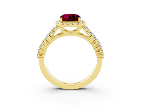 Yellow gold Cushion Cut Halo Pavé Diamond Engagement Ring with Split Shank and Four-Prong Setting_3
