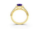 Yellow gold Cushion Cut Halo Pavé Diamond Engagement Ring with Split Shank and Four-Prong Setting_3