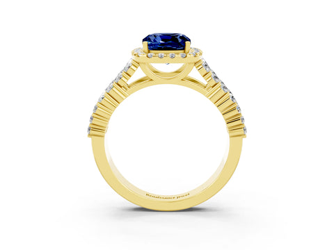 Yellow gold Cushion Cut Halo Pavé Diamond Engagement Ring with Split Shank and Four-Prong Setting_3
