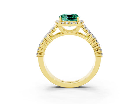 Yellow gold Cushion Cut Halo Pavé Diamond Engagement Ring with Split Shank and Four-Prong Setting_3