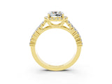 Yellow gold Cushion Cut Halo Pavé Diamond Engagement Ring with Split Shank and Four-Prong Setting_3