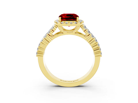 Yellow gold Cushion Cut Halo Pavé Diamond Engagement Ring with Split Shank and Four-Prong Setting_3