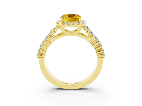 Yellow gold Cushion Cut Halo Pavé Diamond Engagement Ring with Split Shank and Four-Prong Setting_3