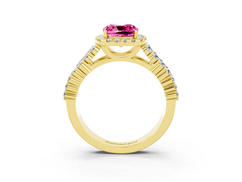 Yellow gold Cushion Cut Halo Pavé Diamond Engagement Ring with Split Shank and Four-Prong Setting_3