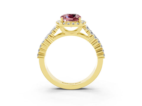 Yellow gold Cushion Cut Halo Pavé Diamond Engagement Ring with Split Shank and Four-Prong Setting_3