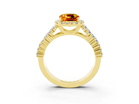 Yellow gold Cushion Cut Halo Pavé Diamond Engagement Ring with Split Shank and Four-Prong Setting_3