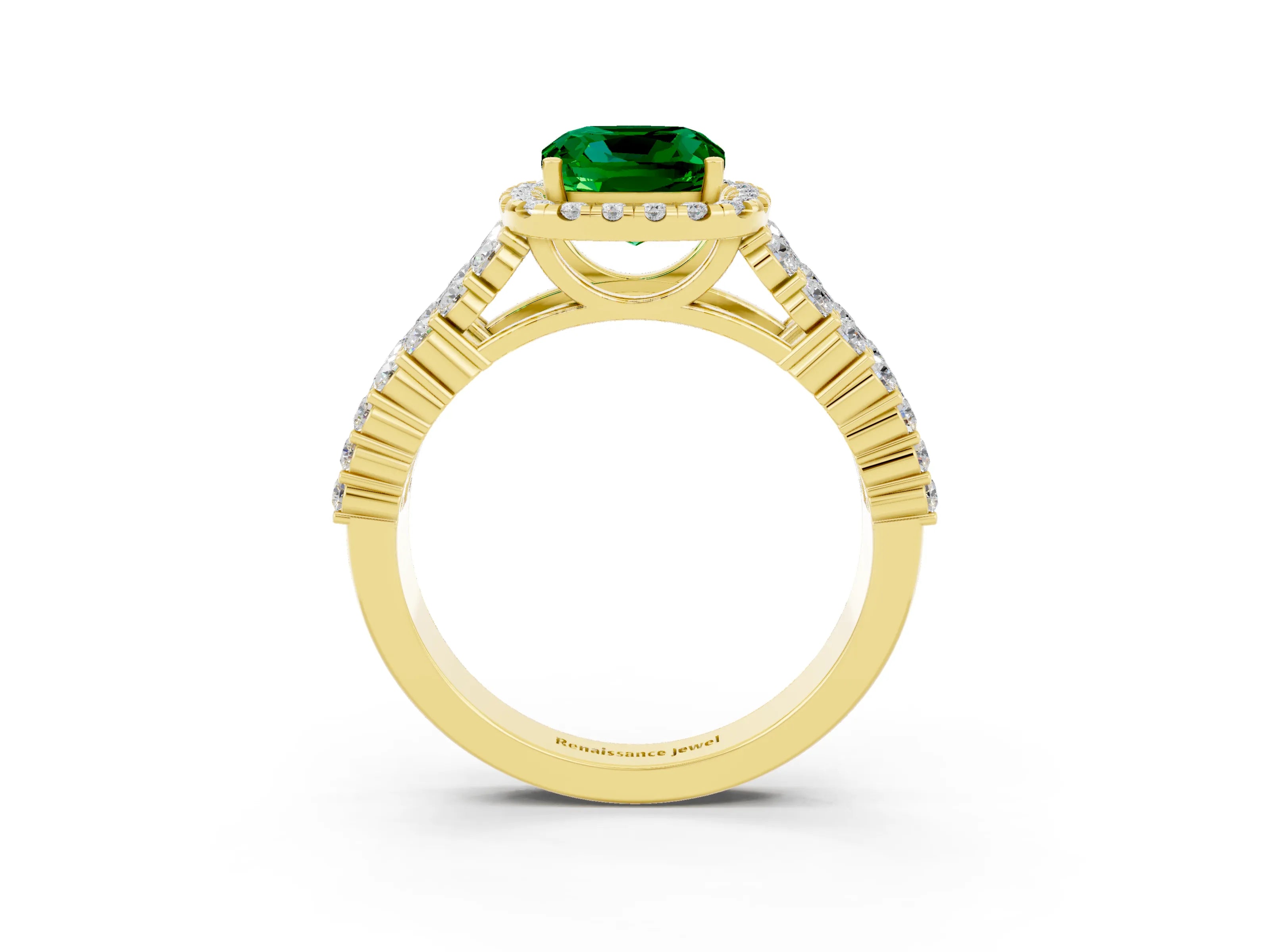 Yellow gold Cushion Cut Halo Pavé Diamond Engagement Ring with Split Shank and Four-Prong Setting_3