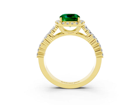 Yellow gold Cushion Cut Halo Pavé Diamond Engagement Ring with Split Shank and Four-Prong Setting_3