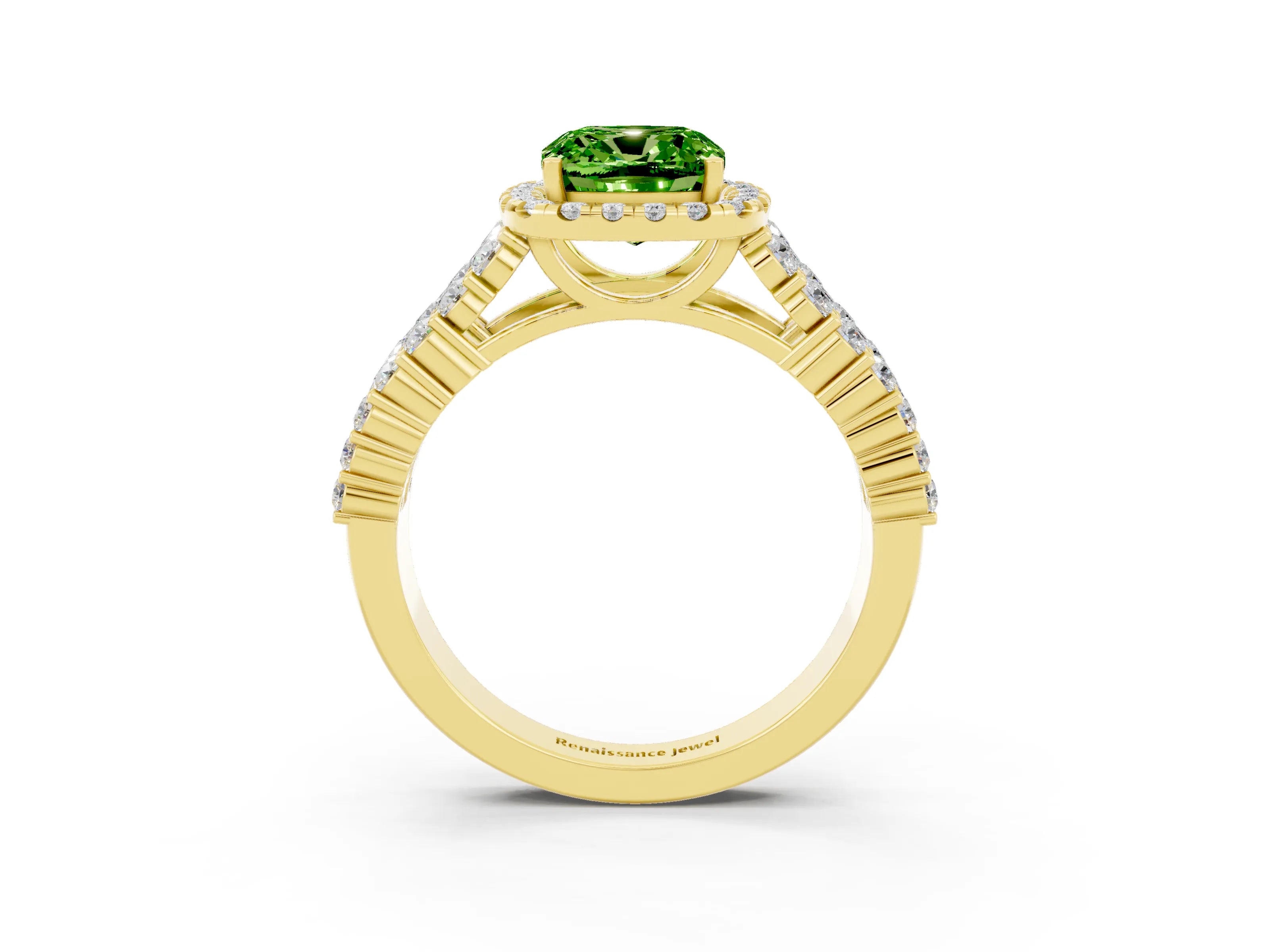 Yellow gold Cushion Cut Halo Pavé Diamond Engagement Ring with Split Shank and Four-Prong Setting_3