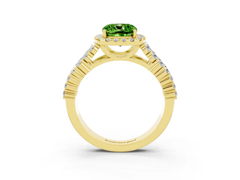 Yellow gold Cushion Cut Halo Pavé Diamond Engagement Ring with Split Shank and Four-Prong Setting_3