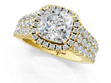 Yellow gold Cushion Cut Halo Pavé Diamond Engagement Ring with Split Shank and Four-Prong Setting_4