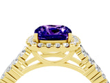 Yellow gold Cushion Cut Halo Pavé Diamond Engagement Ring with Split Shank and Four-Prong Setting_4