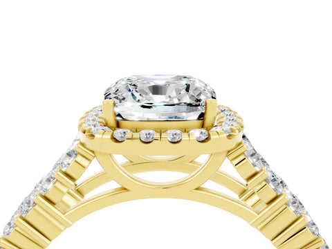 Yellow gold Cushion Cut Halo Pavé Diamond Engagement Ring with Split Shank and Four-Prong Setting_4