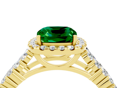 Yellow gold Cushion Cut Halo Pavé Diamond Engagement Ring with Split Shank and Four-Prong Setting_4