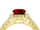 Yellow gold Cushion Cut Halo Pavé Diamond Engagement Ring with Split Shank and Four-Prong Setting_4