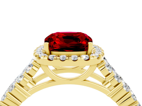Yellow gold Cushion Cut Halo Pavé Diamond Engagement Ring with Split Shank and Four-Prong Setting_4