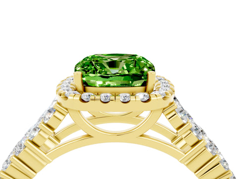 Yellow gold Cushion Cut Halo Pavé Diamond Engagement Ring with Split Shank and Four-Prong Setting_4