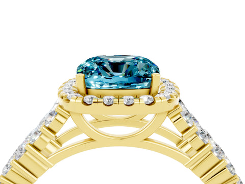 Yellow gold Cushion Cut Halo Pavé Diamond Engagement Ring with Split Shank and Four-Prong Setting_4