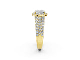 Yellow gold Cushion Cut Halo Pavé Diamond Engagement Ring with Split Shank and Four-Prong Setting_5