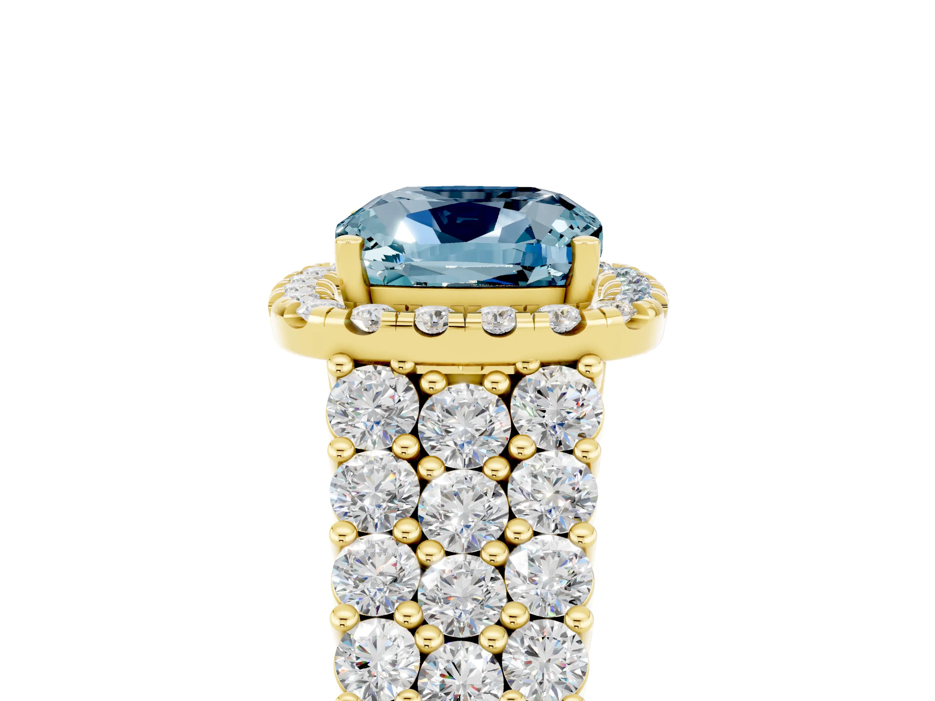 Yellow gold Cushion Cut Halo Pavé Diamond Engagement Ring with Split Shank and Four-Prong Setting_5