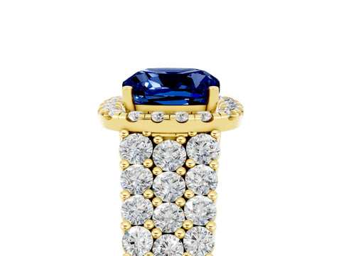 Yellow gold Cushion Cut Halo Pavé Diamond Engagement Ring with Split Shank and Four-Prong Setting_5