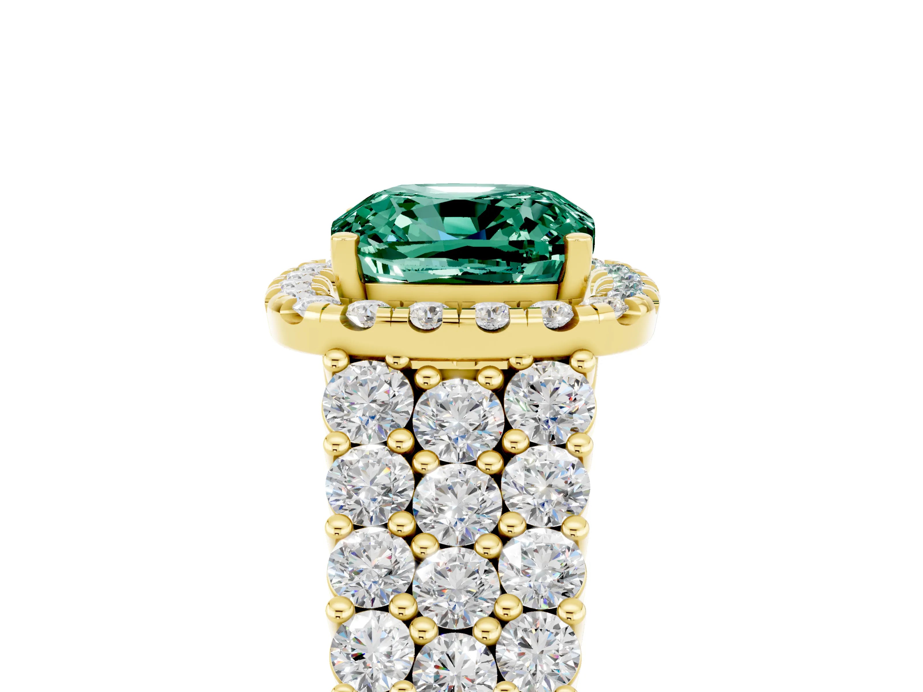 Yellow gold Cushion Cut Halo Pavé Diamond Engagement Ring with Split Shank and Four-Prong Setting_5