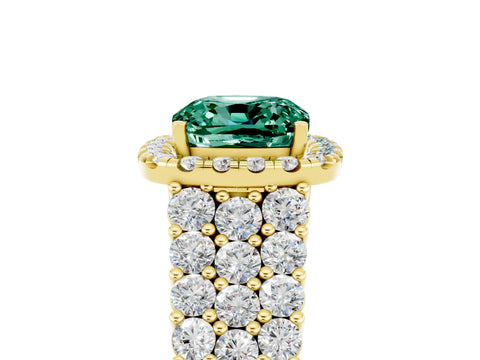 Yellow gold Cushion Cut Halo Pavé Diamond Engagement Ring with Split Shank and Four-Prong Setting_5