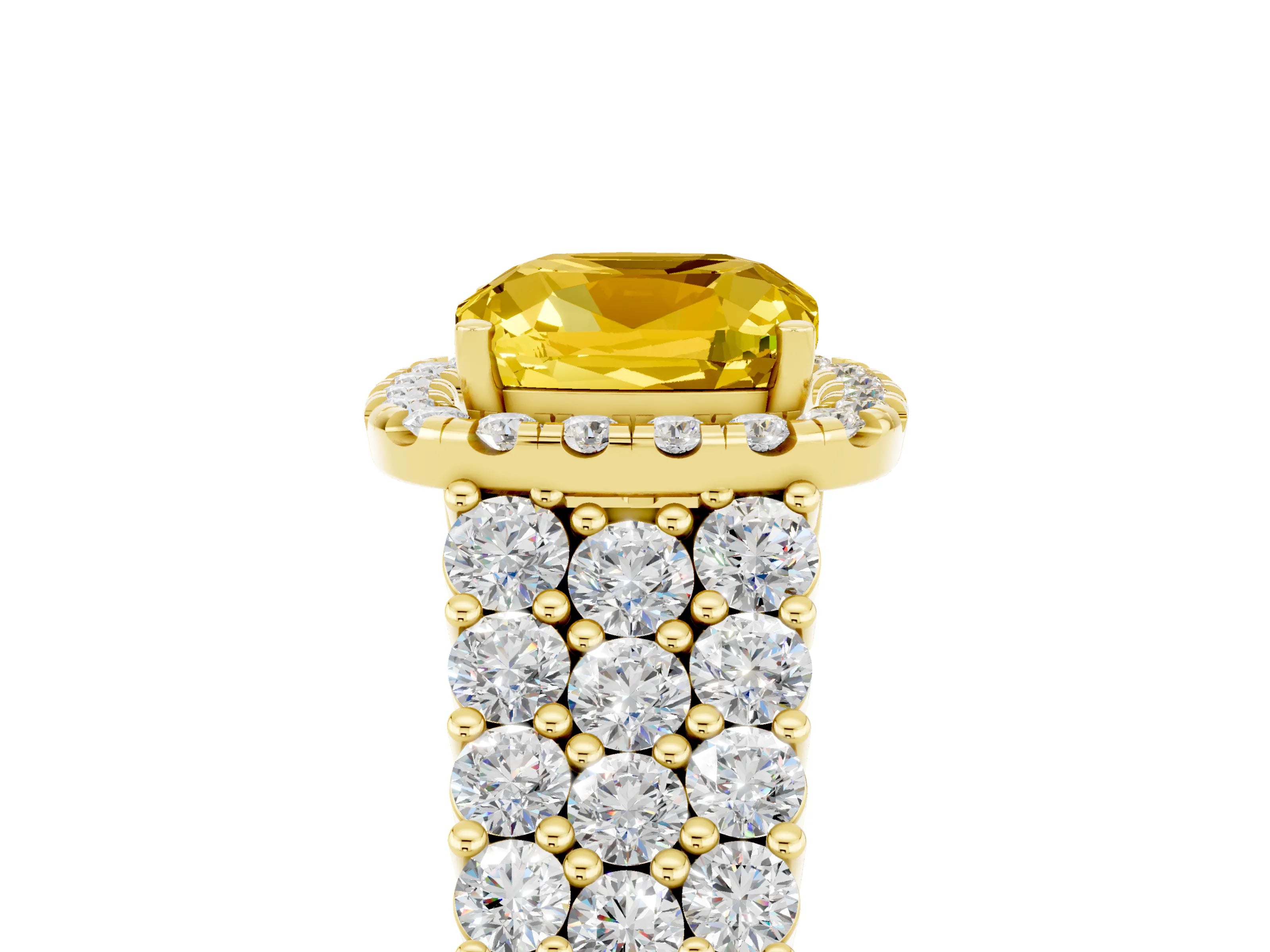 Yellow gold Cushion Cut Halo Pavé Diamond Engagement Ring with Split Shank and Four-Prong Setting_5