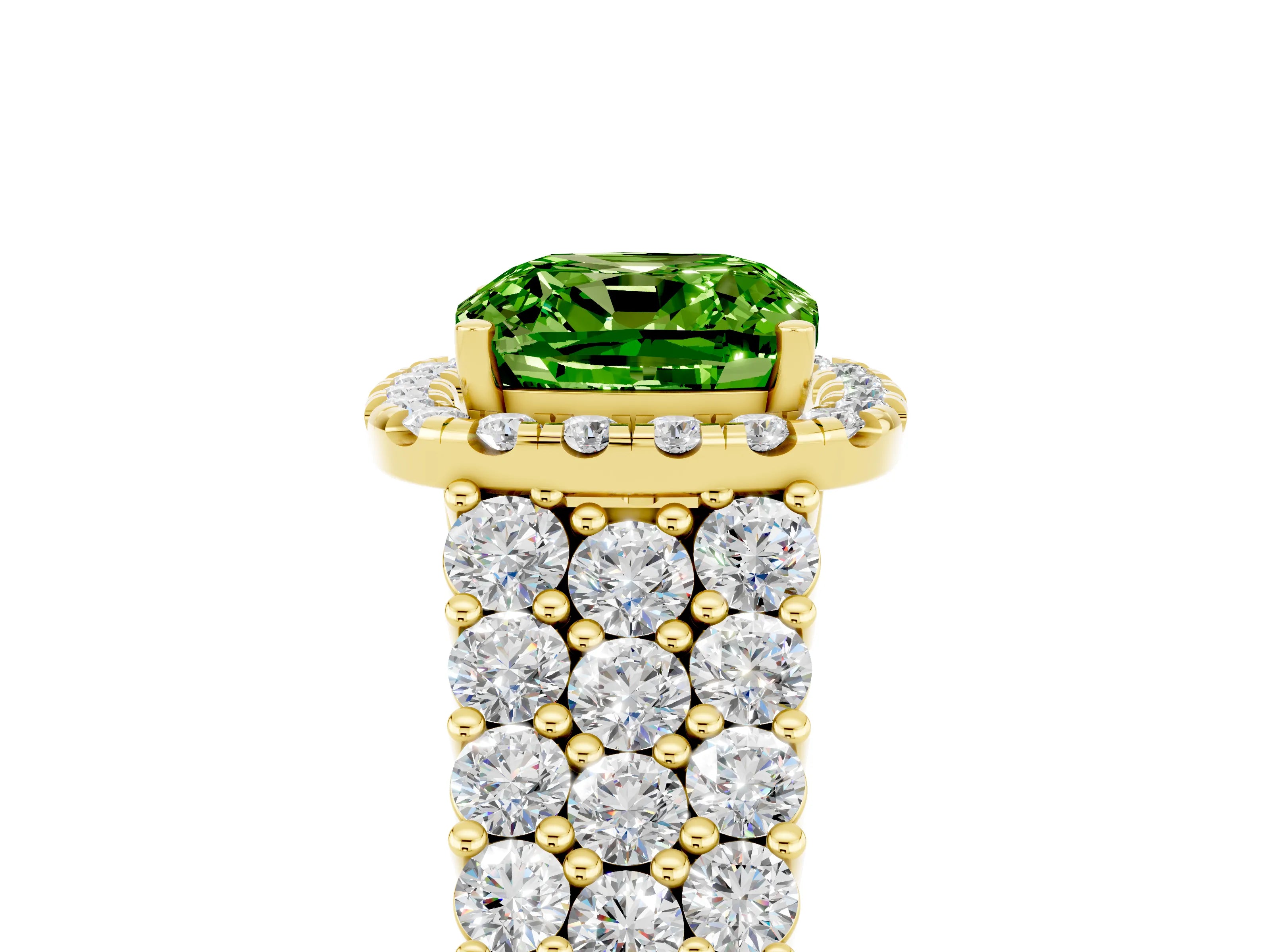 Yellow gold Cushion Cut Halo Pavé Diamond Engagement Ring with Split Shank and Four-Prong Setting_5