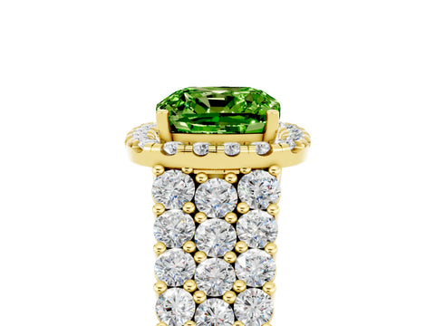 Yellow gold Cushion Cut Halo Pavé Diamond Engagement Ring with Split Shank and Four-Prong Setting_5
