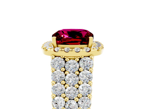 Yellow gold Cushion Cut Halo Pavé Diamond Engagement Ring with Split Shank and Four-Prong Setting_5