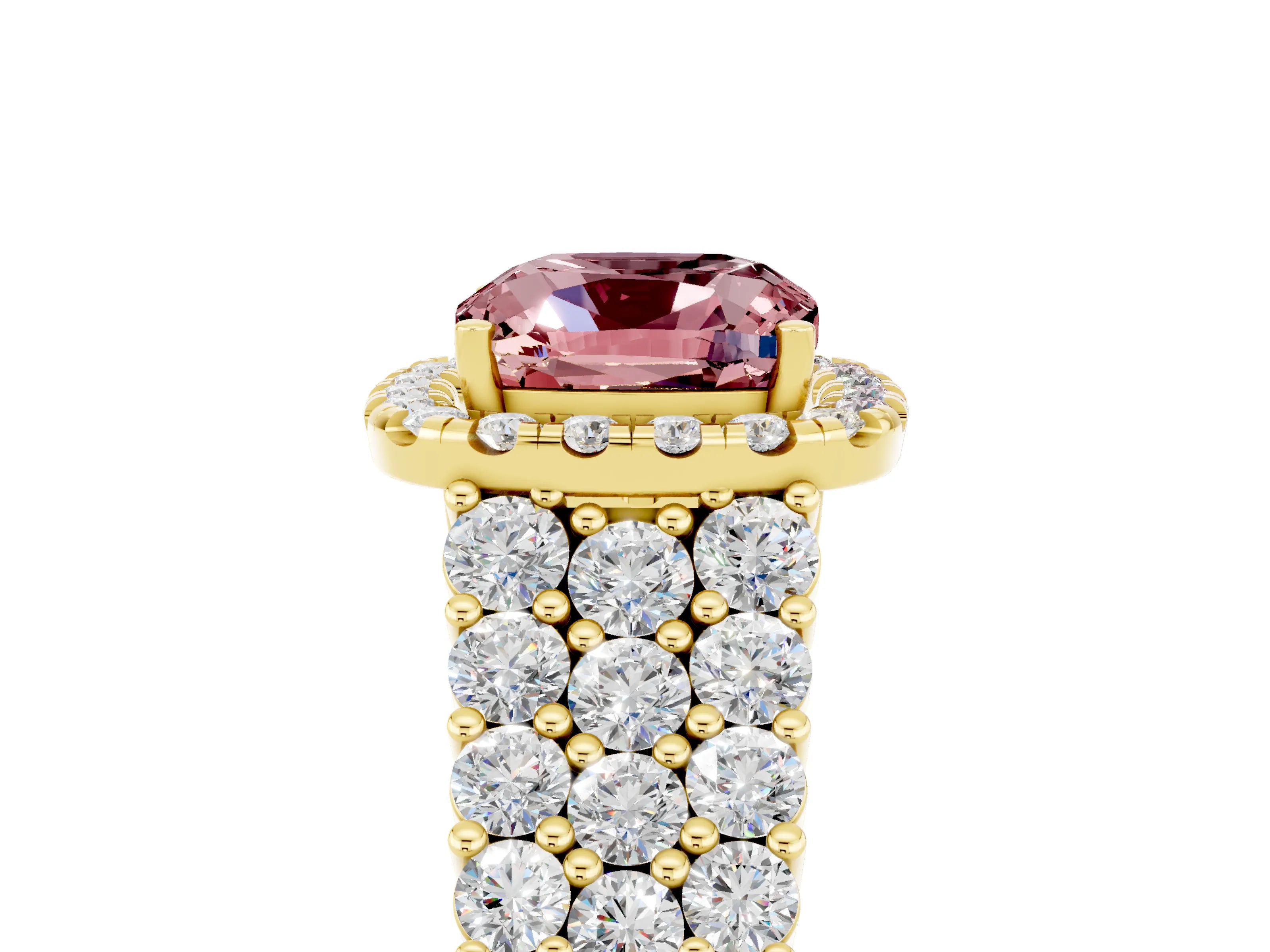 Yellow gold Cushion Cut Halo Pavé Diamond Engagement Ring with Split Shank and Four-Prong Setting_5