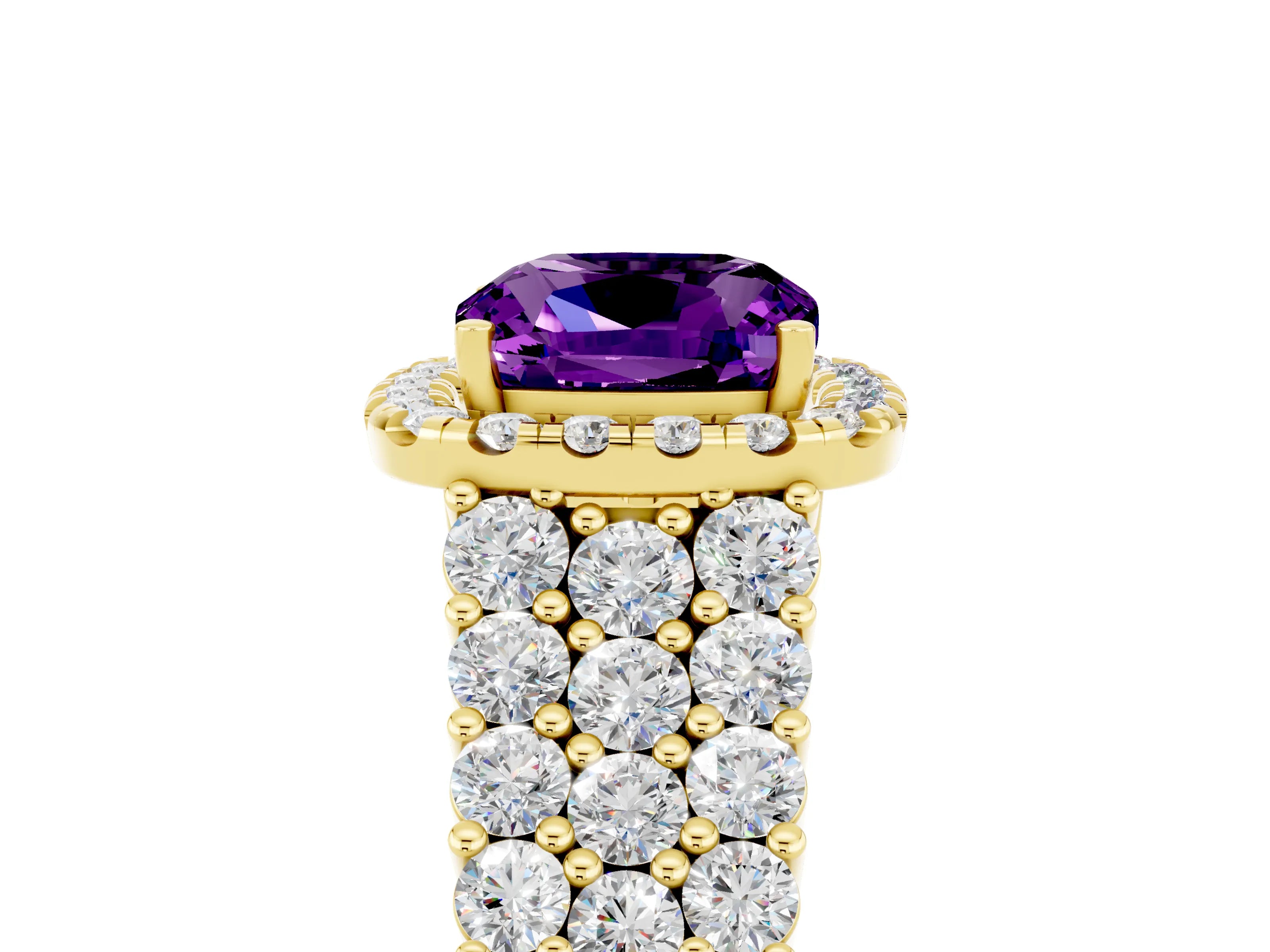 Yellow gold Cushion Cut Halo Pavé Diamond Engagement Ring with Split Shank and Four-Prong Setting_5