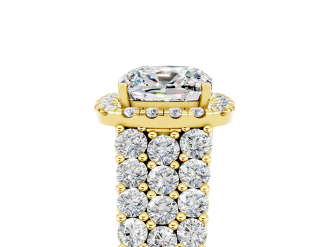 Yellow gold Cushion Cut Halo Pavé Diamond Engagement Ring with Split Shank and Four-Prong Setting_5