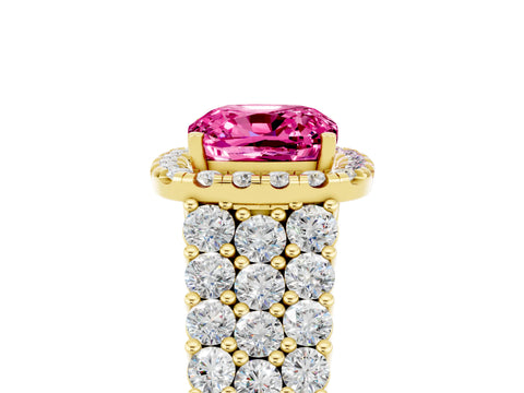 Yellow gold Cushion Cut Halo Pavé Diamond Engagement Ring with Split Shank and Four-Prong Setting_5