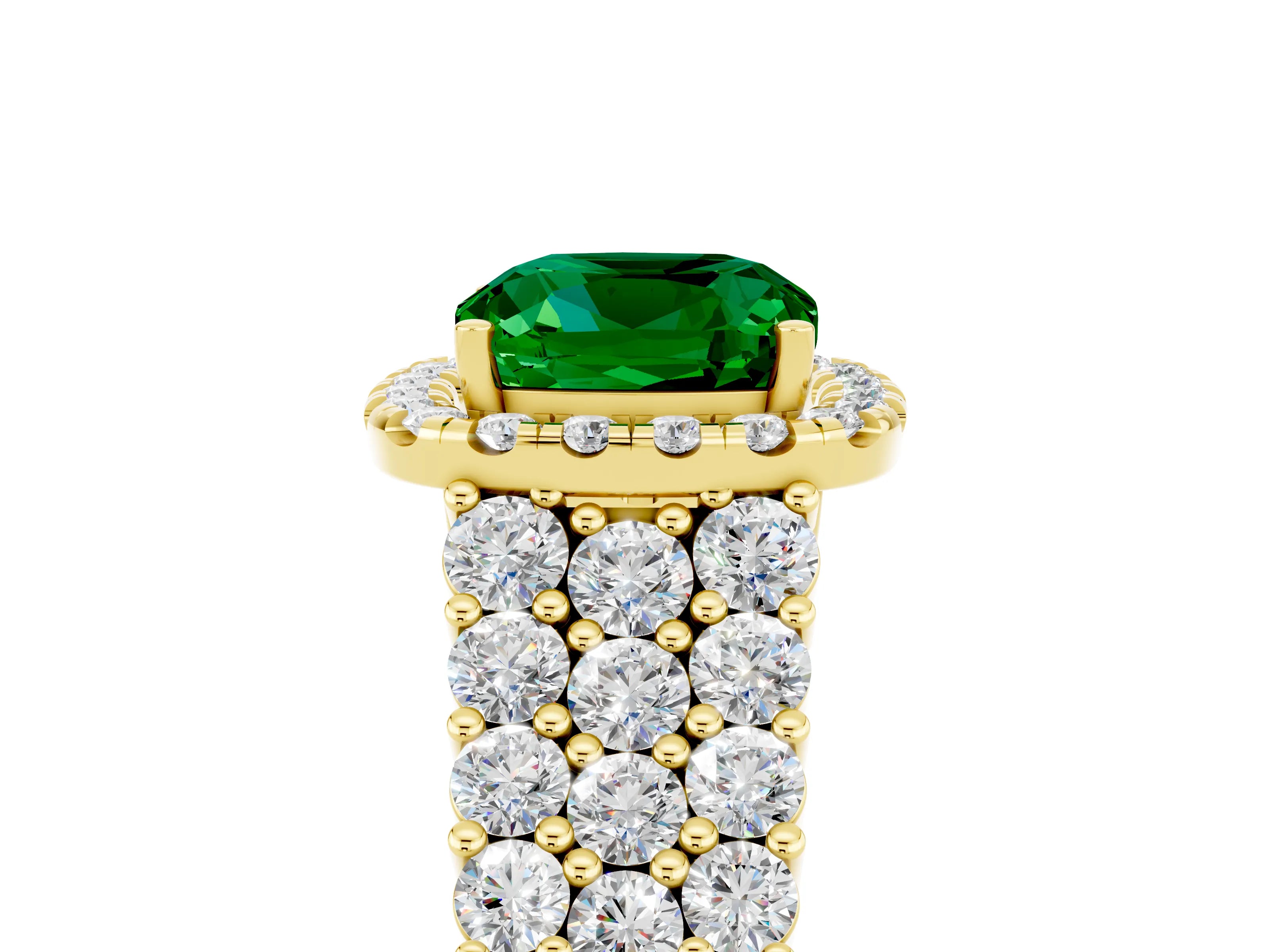 Yellow gold Cushion Cut Halo Pavé Diamond Engagement Ring with Split Shank and Four-Prong Setting_5