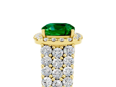 Yellow gold Cushion Cut Halo Pavé Diamond Engagement Ring with Split Shank and Four-Prong Setting_5