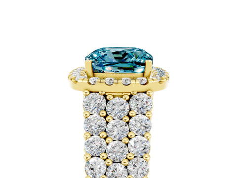 Yellow gold Cushion Cut Halo Pavé Diamond Engagement Ring with Split Shank and Four-Prong Setting_5