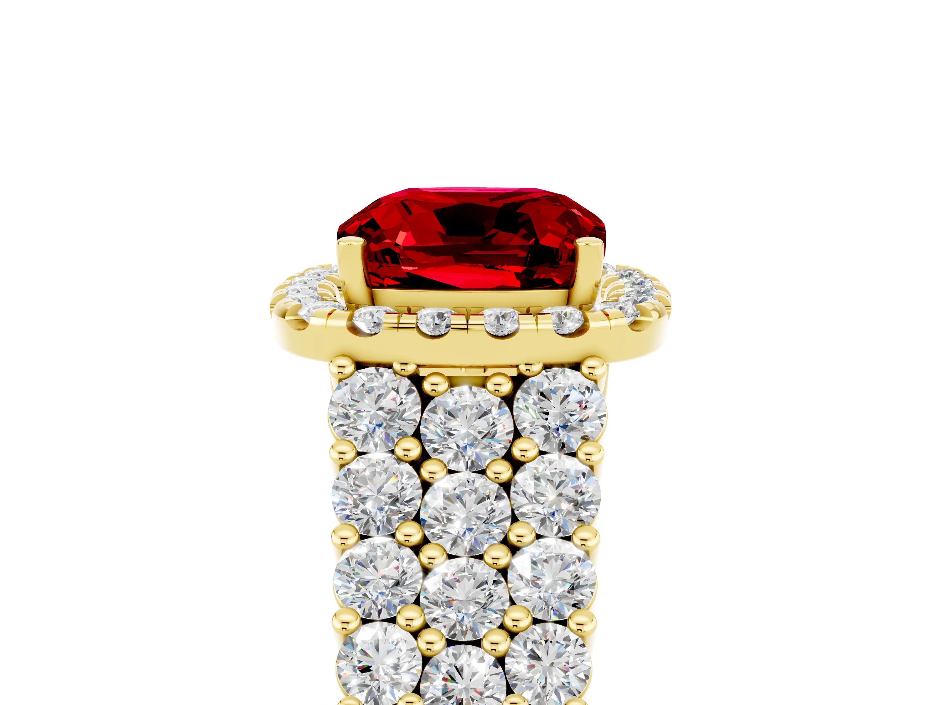 Yellow gold Cushion Cut Halo Pavé Diamond Engagement Ring with Split Shank and Four-Prong Setting_5