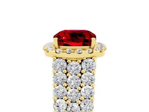 Yellow gold Cushion Cut Halo Pavé Diamond Engagement Ring with Split Shank and Four-Prong Setting_5