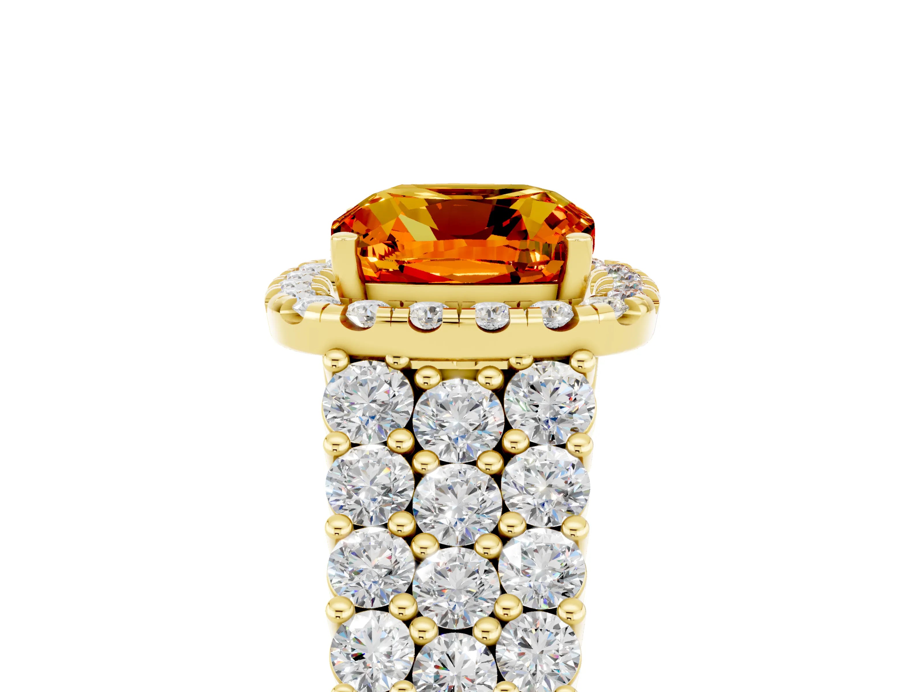 Yellow gold Cushion Cut Halo Pavé Diamond Engagement Ring with Split Shank and Four-Prong Setting_5