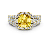 Yellow gold Cushion Cut Halo Pavé Diamond Engagement Ring with Split Shank and Four-Prong Setting