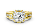 Yellow gold Cushion Cut Halo Pave Band Four-Prong Ring_57