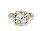 Yellow gold Cushion Cut Halo Pave Band Four-Prong Setting Ring_37