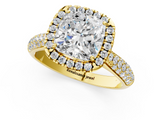 Yellow gold Cushion Cut Halo Pave Band Four-Prong Setting Ring_38