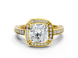 Yellow gold Cushion Cut Halo Pave Split Shank Prong Setting Ring_33