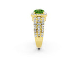Yellow gold Cushion Cut Halo Peridot Ring with Split Shank and Four-Prong Setting_2